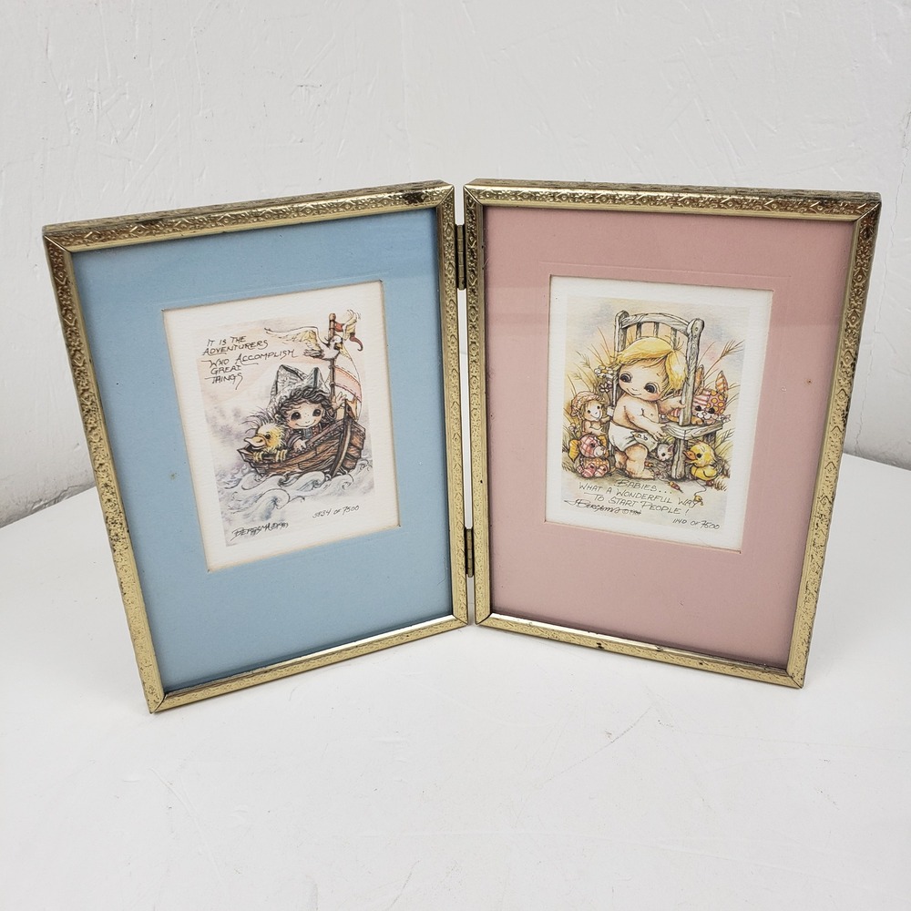 Jody Bergsma LE Lithograph Prints Gold Filigree Frame Nursery Decor Baby Shower